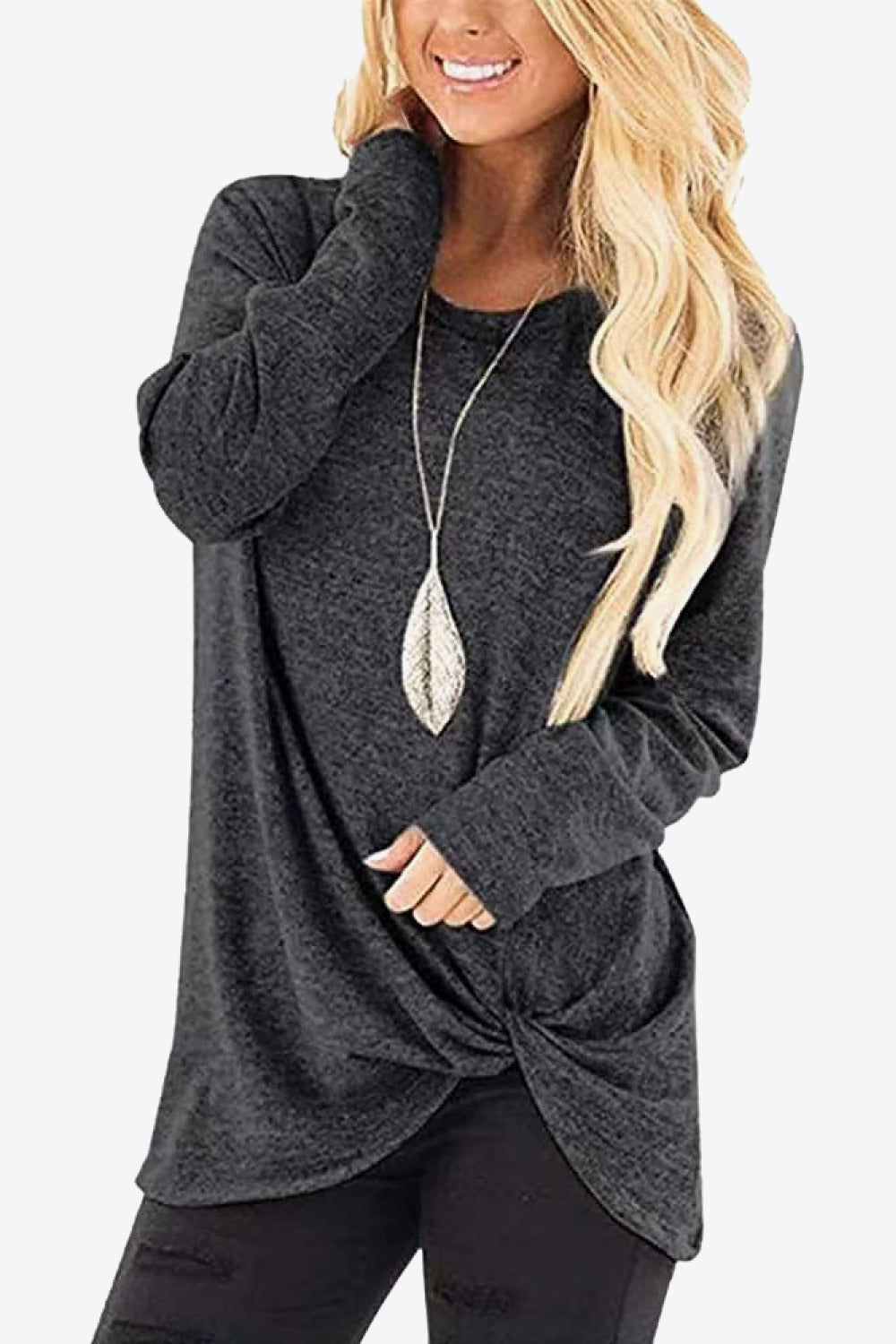 Heathered Twisted Hem Tunic Top - Shop Cute Buys