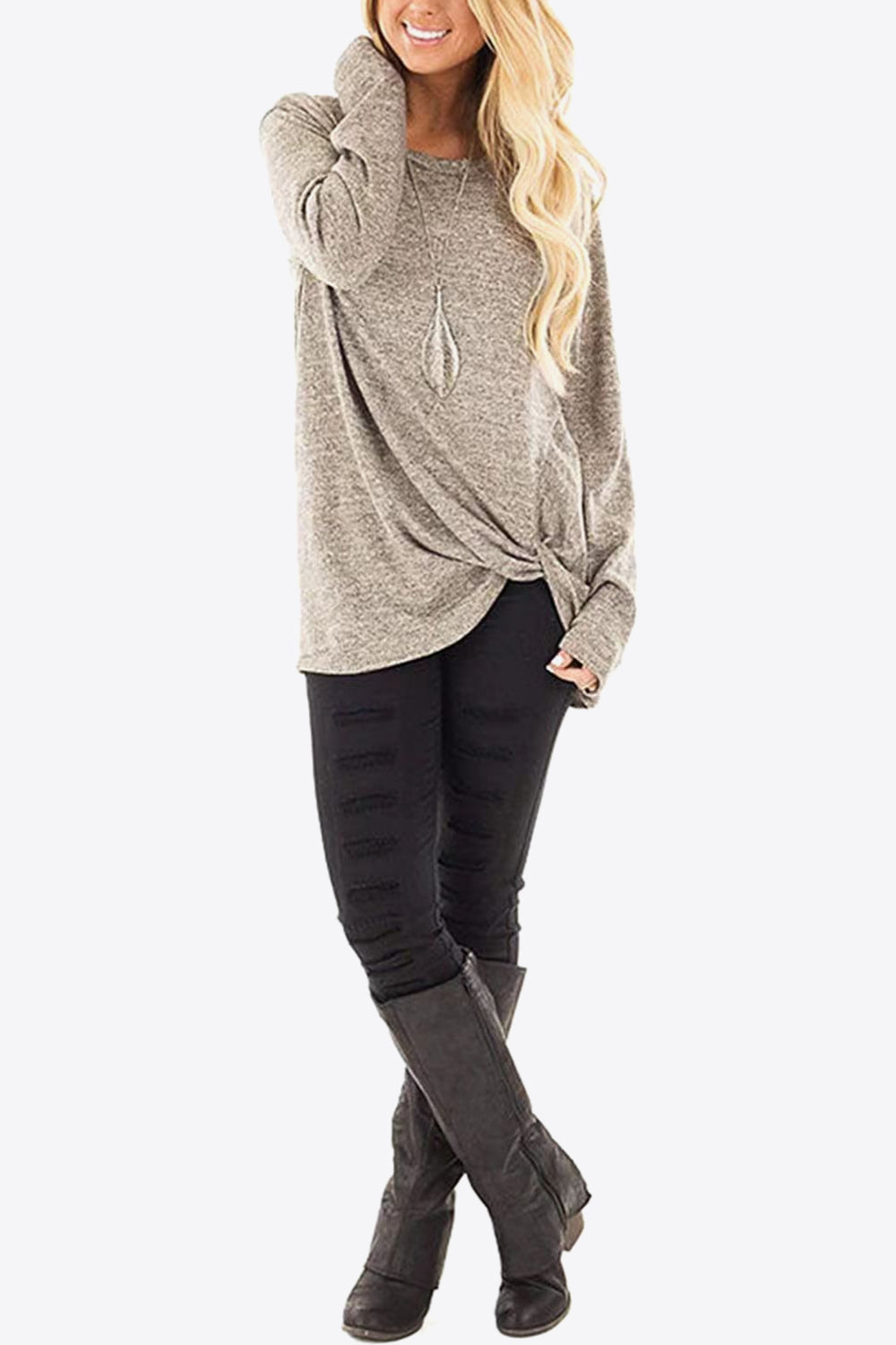 Heathered Twisted Hem Tunic Top - Shop Cute Buys